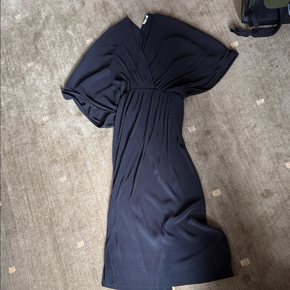 The Row black dress. Pleated, cinched waist